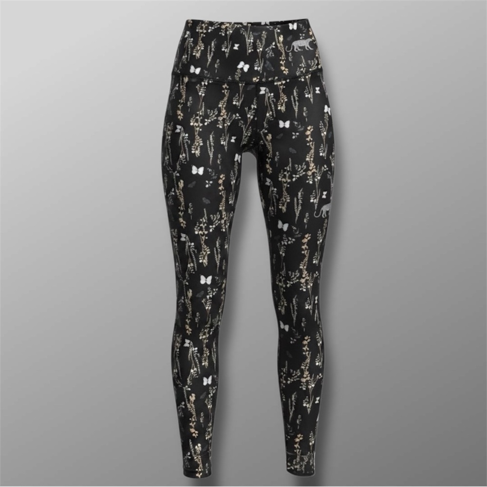 RARE Victoria Sport Butterfly Cheetah Floral Leggings Small Black HTF Workout